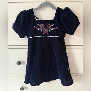 Navy Blue Kids Dress with Embroidered Floral Design